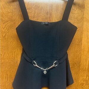 Black Peplum Tank Top with Decorative Gold Accent